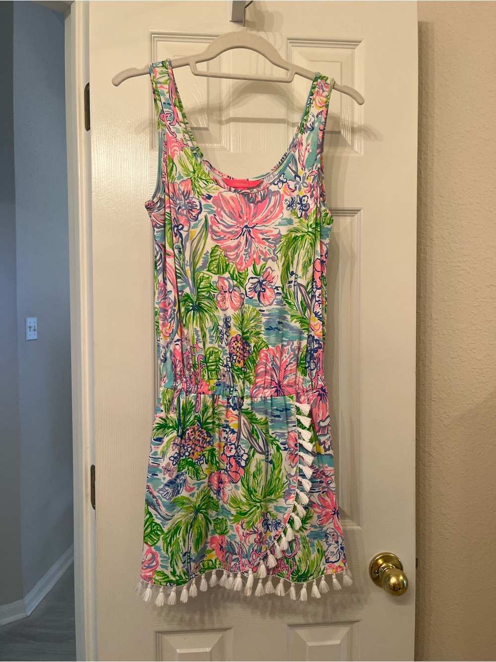 NWOT. Lilly Pulitzer Jarret Tropical Floral Romper Dress in Pink and Green XXS